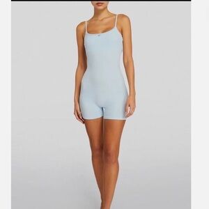 Skims Women's Light Blue Ribbed Romper Lace-Trimmed Size Medium